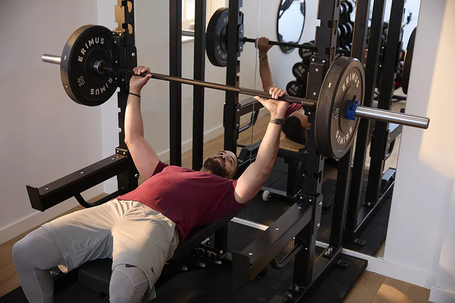 Lifting weights in a home gym
