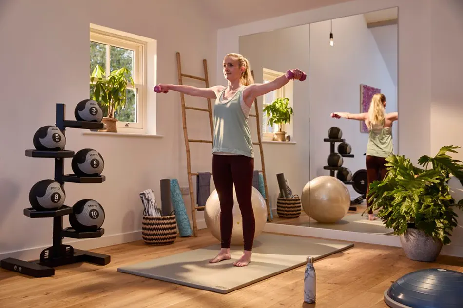 Working out in a home gym