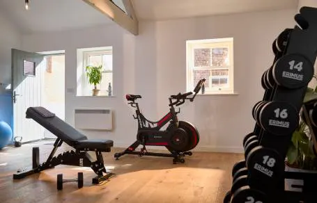 Home gym with exercise bike